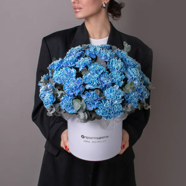 Композиция "Шляпная коробка Голубые Диантусы" XL_2