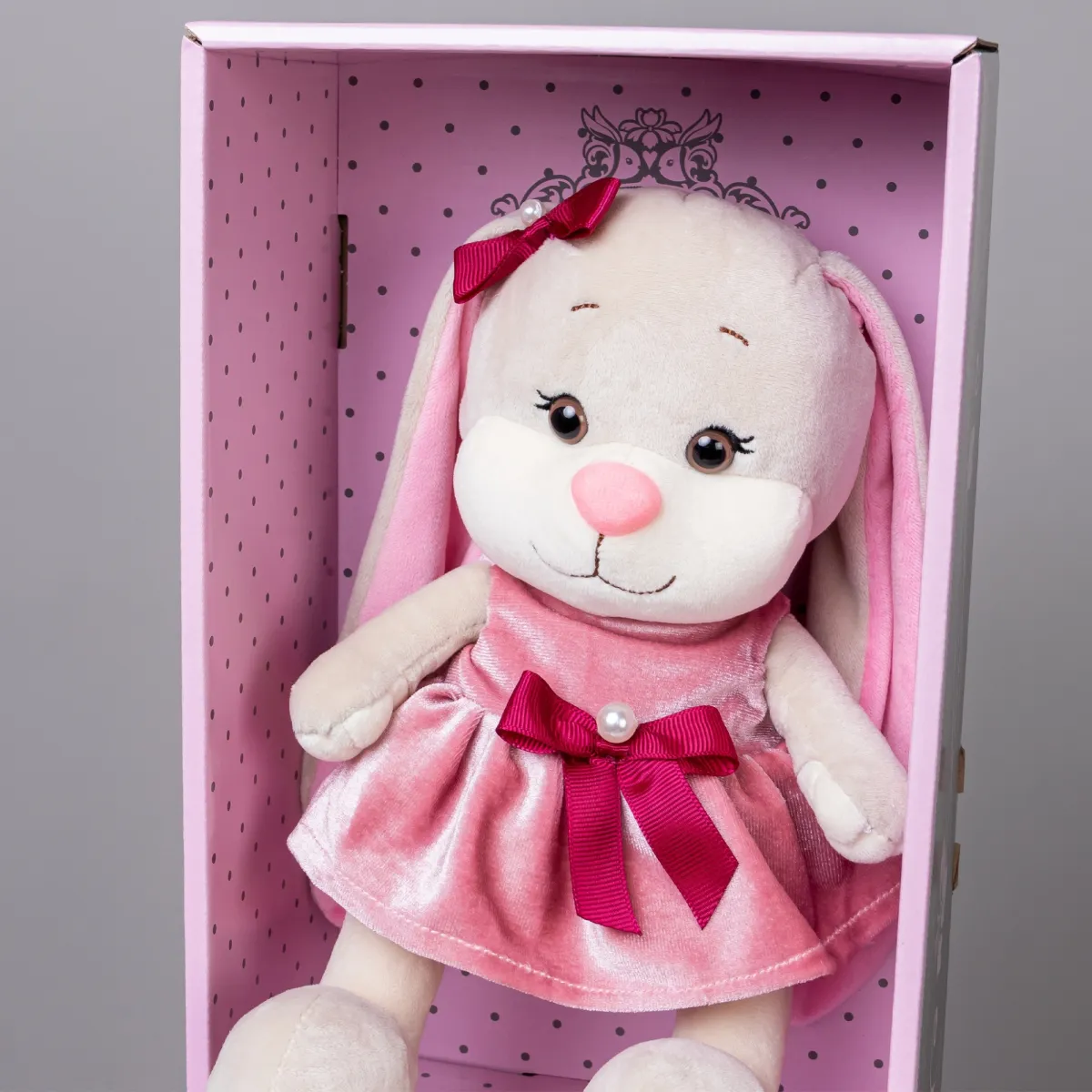 Игрушка Maxitoys, Зайка Лин В Розовом Бархатном Платьице С Бантиком, 20 см, В Коробке_3