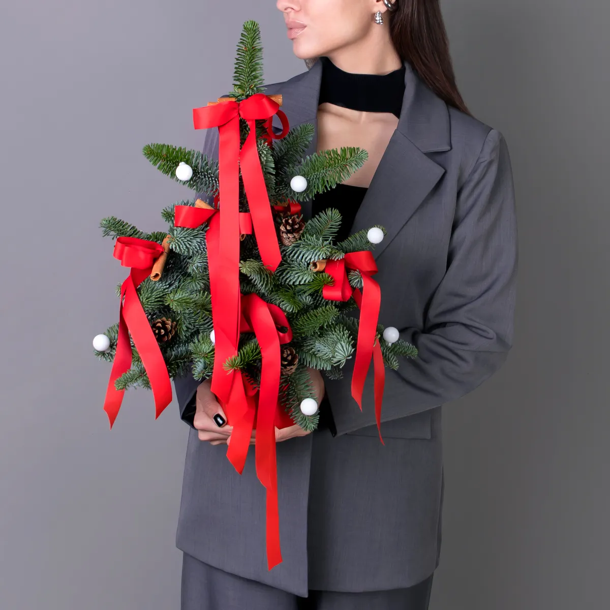 Композиция "Новогодняя ель в красном кашпо"_2