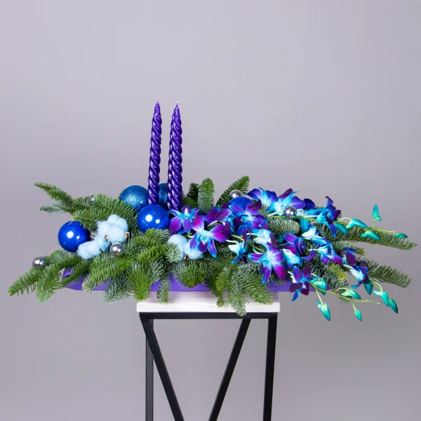 Композиция "Новогодняя с дендробиумом и хлопком"_1