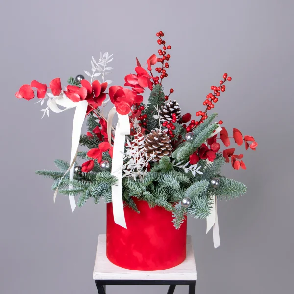 Композиция "Новогодняя в красной бархатной коробке"_1