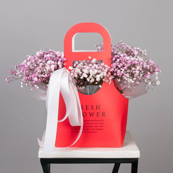 Композиция "Сумочка из розовой гипсофилы"_1