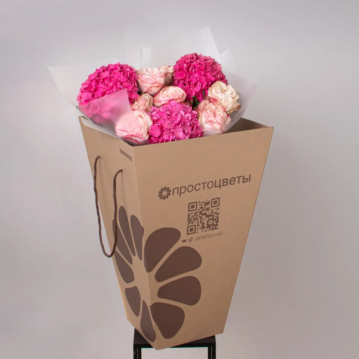 Флористический букет "Дуобукет из малиновой гортензии и розы Кантри Кенди"_6